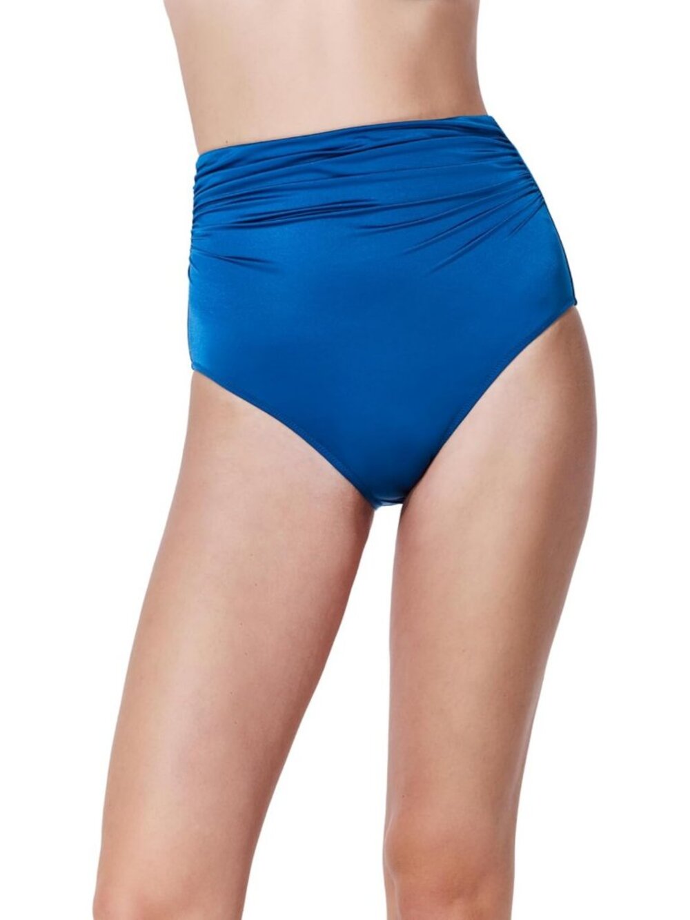 High Waist Bikini Bottom - Modern Coverage, Lined, Side Shirring, Satin Fabric